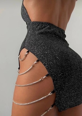 Payetli Gri Mini Elbise - Görsel 3