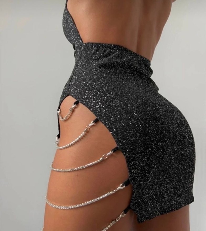 Payetli Gri Mini Elbise - Görsel 3