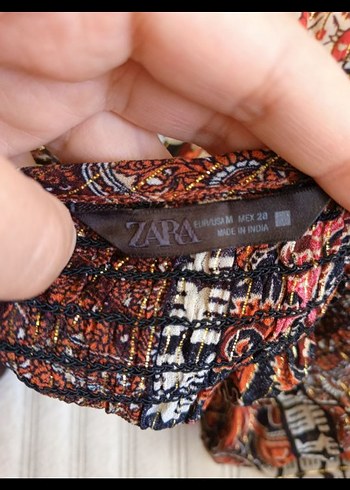 Zara Bohem Tarz Uzun Kollu V Yaka Kahverengi Gömlek - Görsel 2