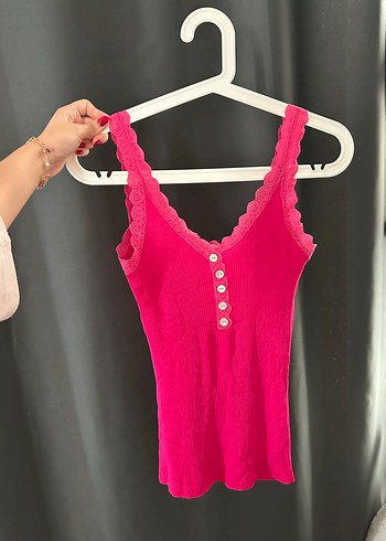 Düğmeli Y2k Dantelli Pembe Bluz