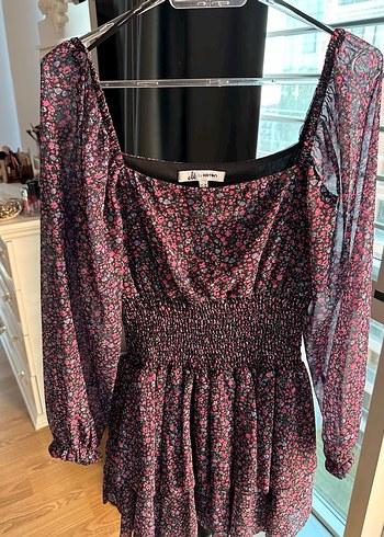 Çiçek Desenli Uzun Kollu Mini Elbise - Görsel 3