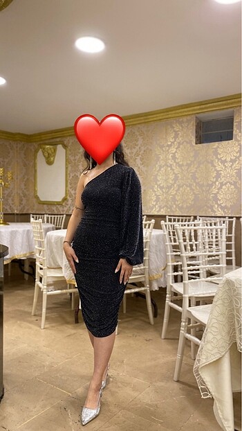 Diğer Tek kol simli büzgülü midi elbise