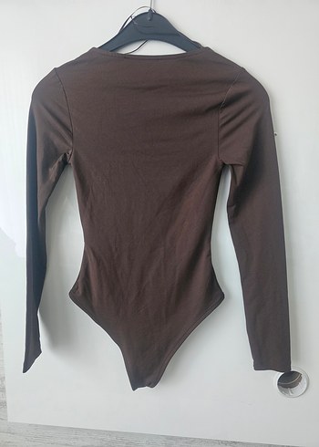 s Beden Kahverengi Uzun Kollu Kadın Bodysuit koton