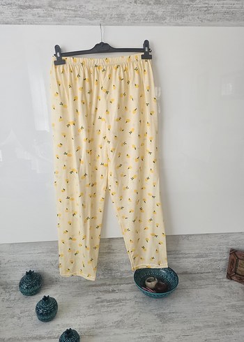 Sarı Bağlama Desenli Rahat Kesim Kadın penye pijama