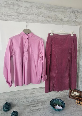 Pembe Keten Midi Etek ve Uzun Kollu Bluz - Görsel 7