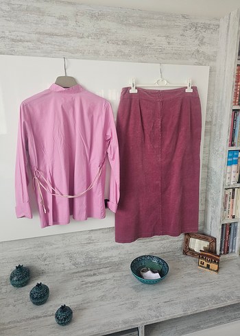 Pembe Keten Midi Etek ve Uzun Kollu Bluz - Görsel 6