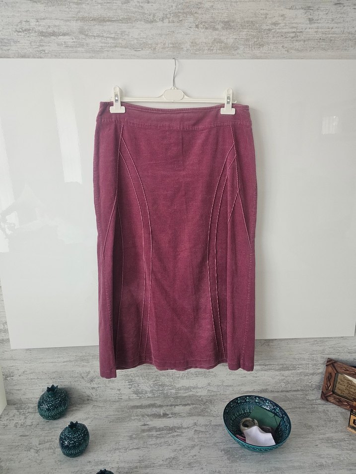 Pembe Keten Midi Etek ve Uzun Kollu Bluz - Görsel 2