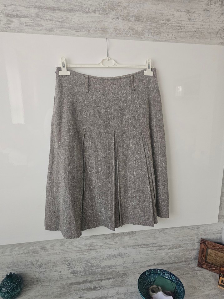 Gri Keten Pilili Mini Hamile Eteği - Görsel 2