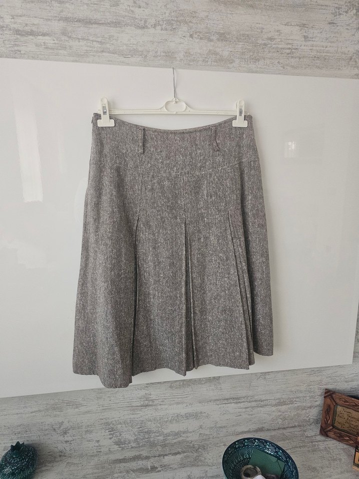 Gri Keten Pilili Mini Hamile Eteği - Görsel 5