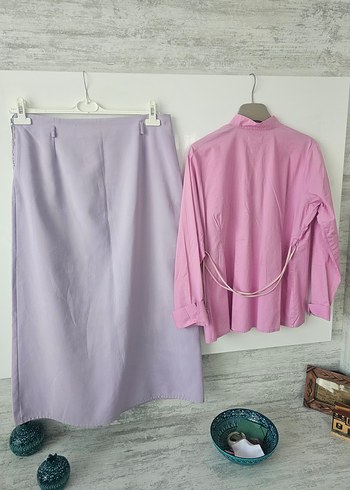 Lila Midi Etek ve Uzun Kollu Bluz Takım - Görsel 2