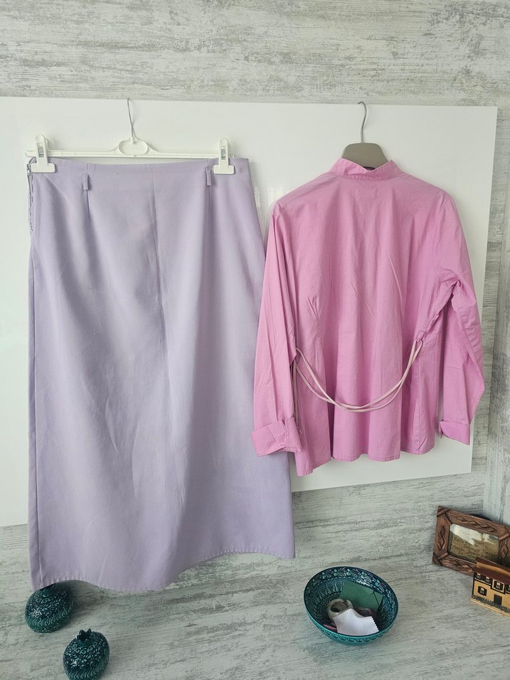 Lila Midi Etek ve Uzun Kollu Bluz Takım - Görsel 2