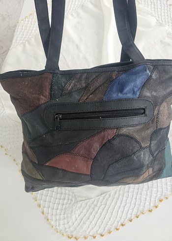 Kahverengi Bağlama Desenli Deri Kadın Tote Çanta - Görsel 2