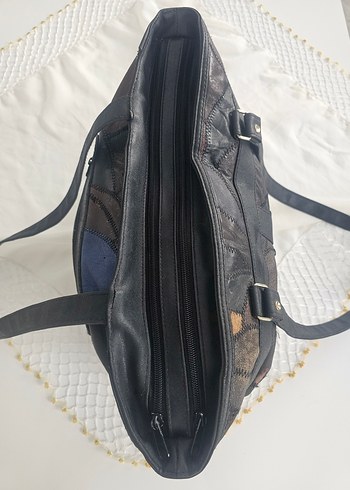 Kahverengi Bağlama Desenli Deri Kadın Tote Çanta - Görsel 12