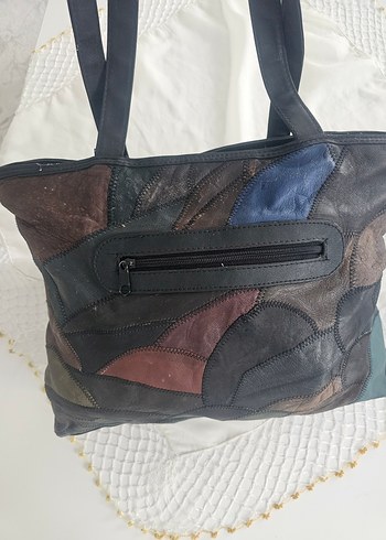 Kahverengi Bağlama Desenli Deri Kadın Tote Çanta - Görsel 16