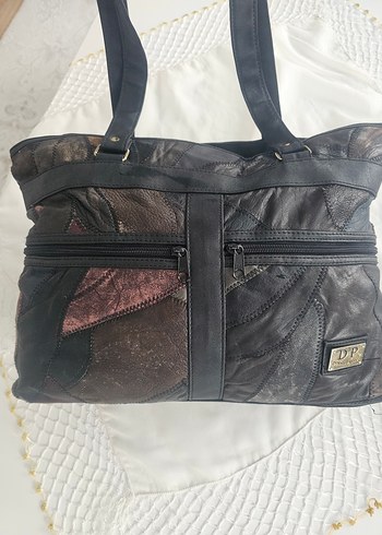 Kahverengi Bağlama Desenli Deri Kadın Tote Çanta - Görsel 7