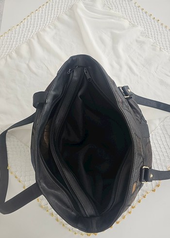 Kahverengi Bağlama Desenli Deri Kadın Tote Çanta - Görsel 5