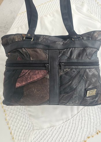 Kahverengi Bağlama Desenli Deri Kadın Tote Çanta - Görsel 11