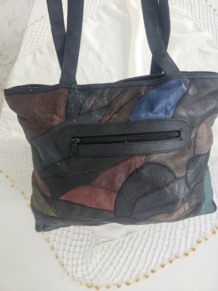 Kahverengi Bağlama Desenli Deri Kadın Tote Çanta - Görsel 2