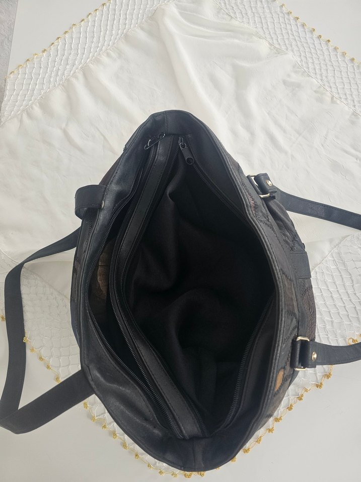 Kahverengi Bağlama Desenli Deri Kadın Tote Çanta - Görsel 5