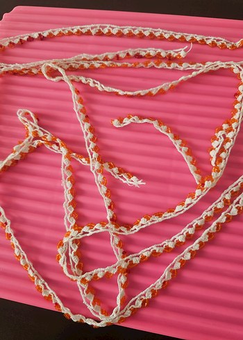 Boncuk Detaylı Renkli Örgü Bohem boncuk  oyasi   antika - Görsel 9