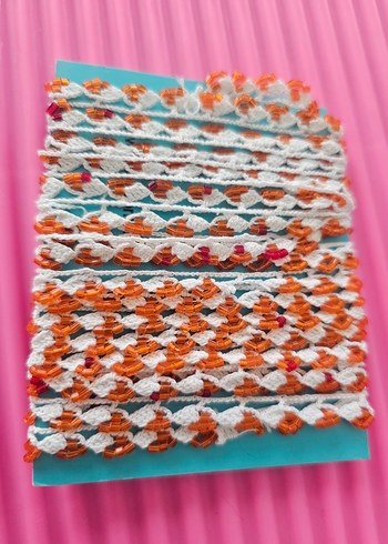 Boncuk Detaylı Renkli Örgü Bohem boncuk  oyasi   antika - Görsel 3