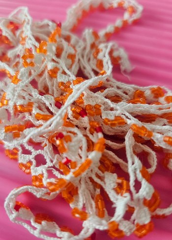 Boncuk Detaylı Renkli Örgü Bohem boncuk  oyasi   antika - Görsel 8