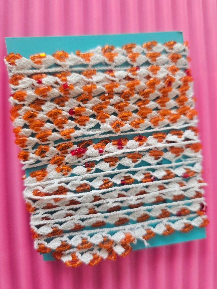 Boncuk Detaylı Renkli Örgü Bohem boncuk  oyasi   antika - Görsel 4