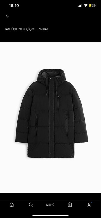 Zara erkek siyah mont kaban parka