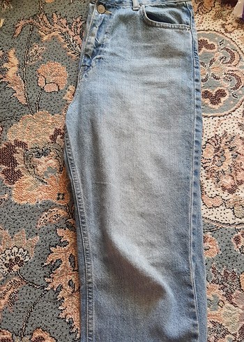 Düğmeli Mavi Midi Kot Pantolon - Görsel 2