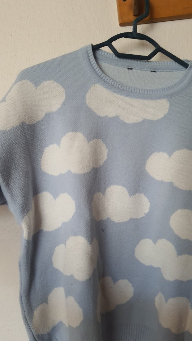 Mavi Bulut Desenli Pamuklu Triko Kazak - Görsel 2