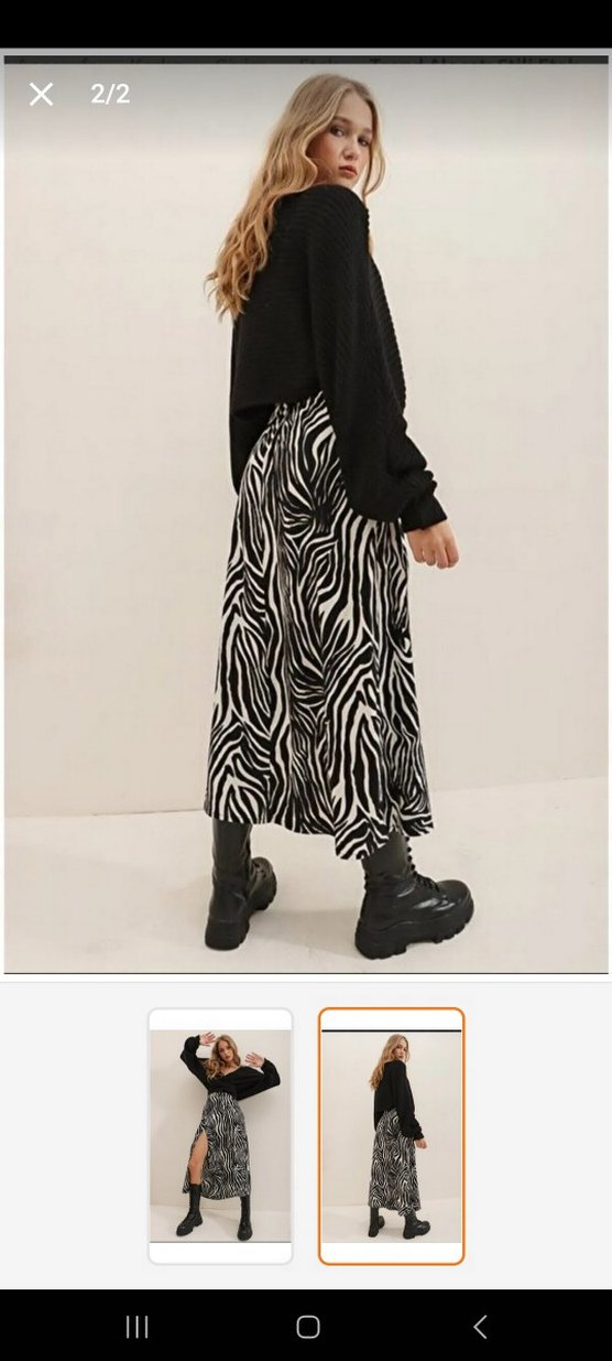 Siyah Beyaz Zebra Desenli Uzun Midi Etek - Görsel 2