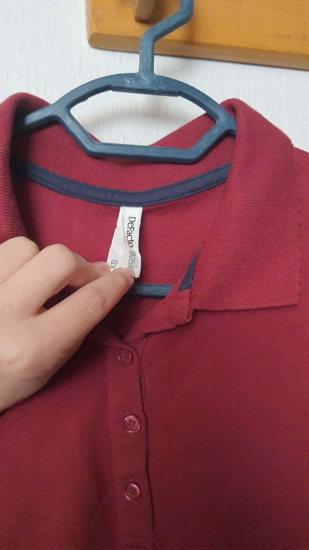 Bordo Polo Yaka Kısa Kollu Tişört - Görsel 3