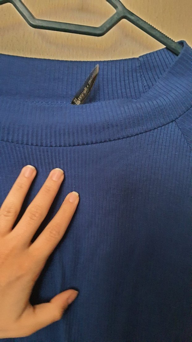 Uzun Kollu Mavi Kadın Triko - Görsel 2