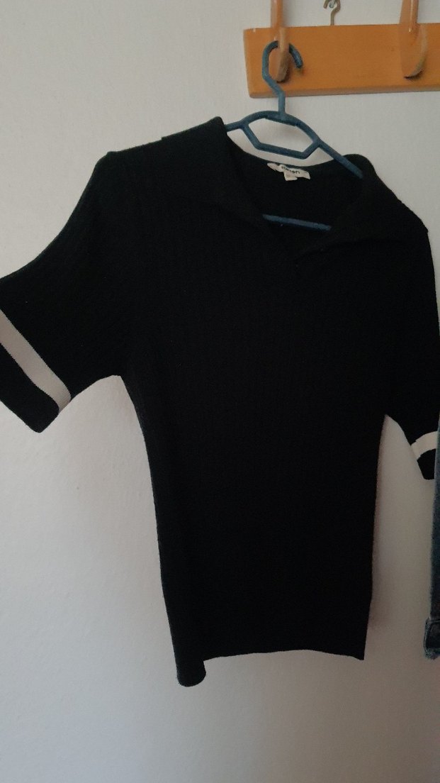 Siyah Triko Kısa Kollu Kadın Kazak - Görsel 2