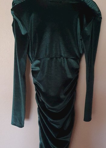 Uzun Kollu Yeşil Kadife Abiye Elbise - Görsel 4