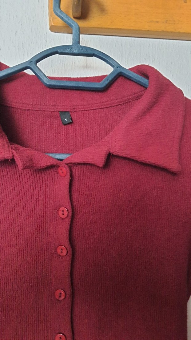 Bordo Düğmeli Uzun Kollu Kadın Kazak - Görsel 2