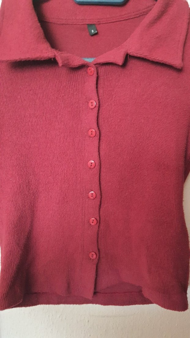 Bordo Düğmeli Uzun Kollu Kadın Kazak - Görsel 3