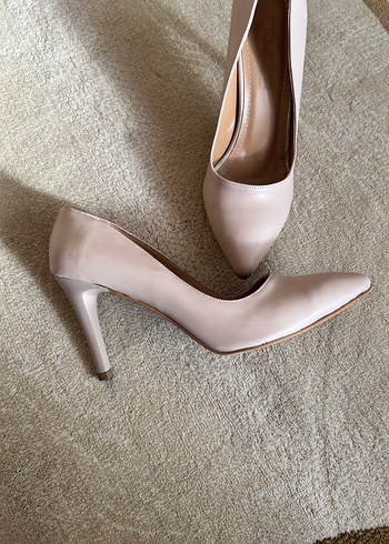 39 Beden Bej Deri Stiletto Topuklu Kadın Ayakkabı