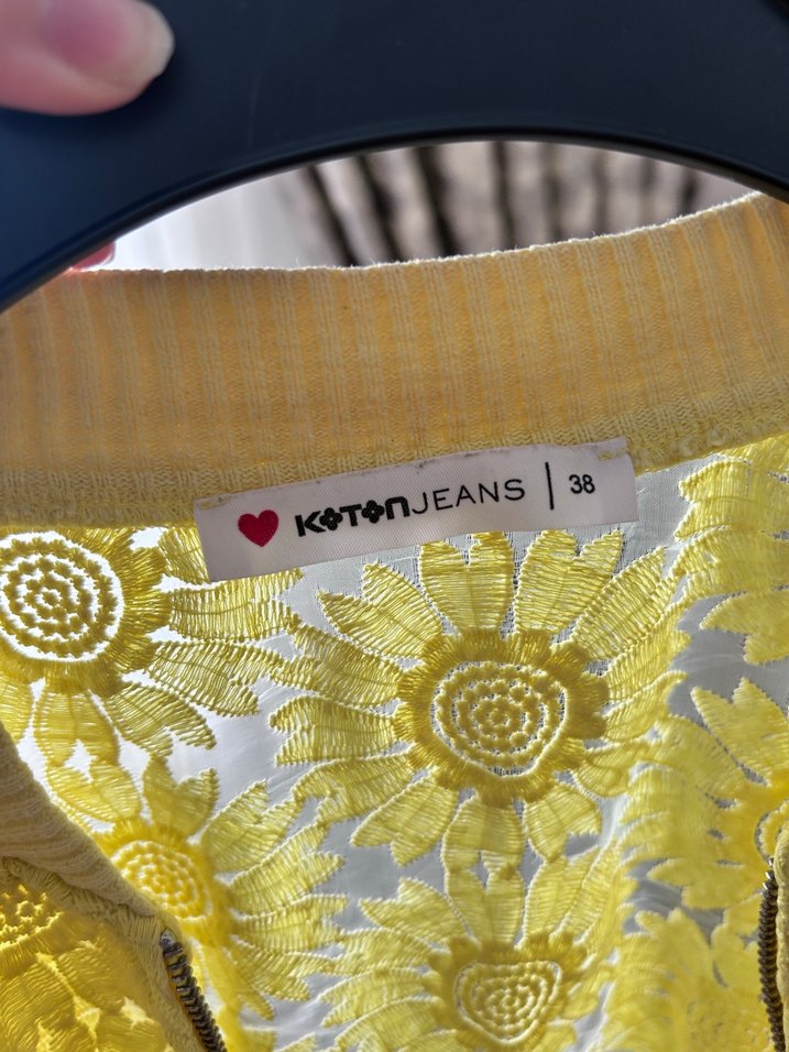 Sarı Dantel İşlemeli Uzun Kollu Triko Ceket - Görsel 2