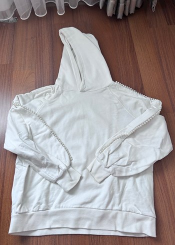 Zincir Detaylı Beyaz Kadın Sweatshirt - Görsel 4