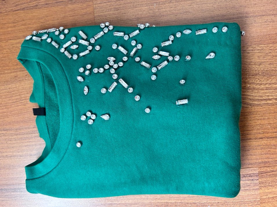 Taşlı yeşil sweatshirt - Görsel 4