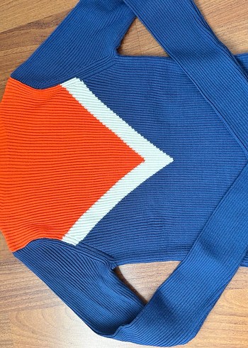 V Yaka Renkli Kadın Triko Kazak - Görsel 4