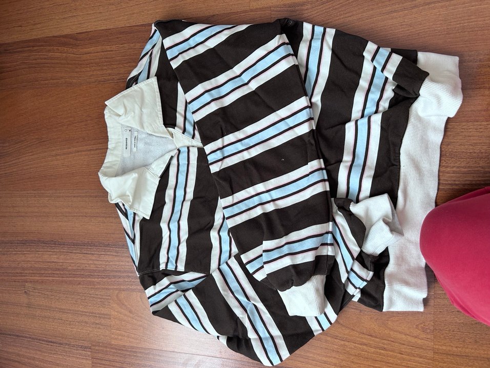 Çok Renkli Çizgili Uzun Kollu Polo Tişört - Görsel 3