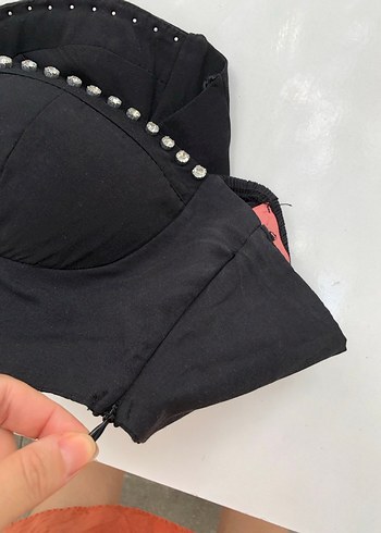 Siyah Strappy Mini Straplez Bustiyer M beden - Görsel 2