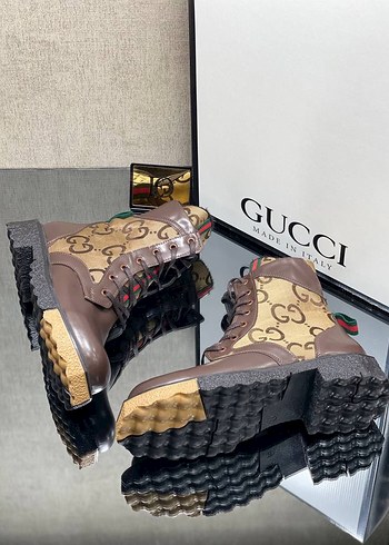 Gucci Acı kahve Desenli Deri Bot - Görsel 2