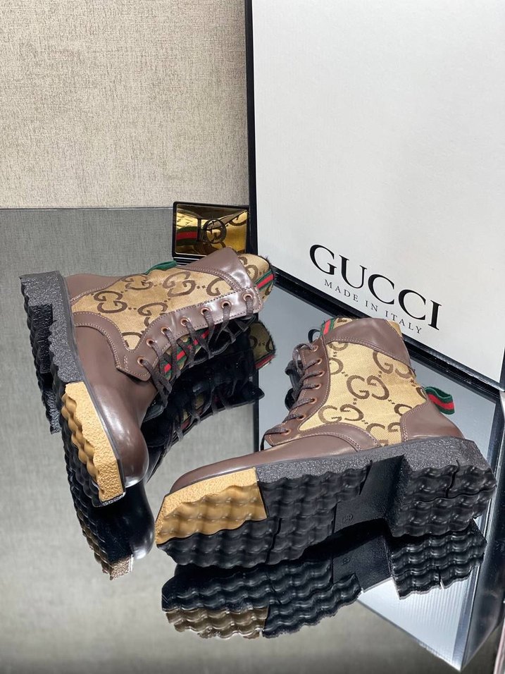 Gucci Acı kahve Desenli Deri Bot - Görsel 2