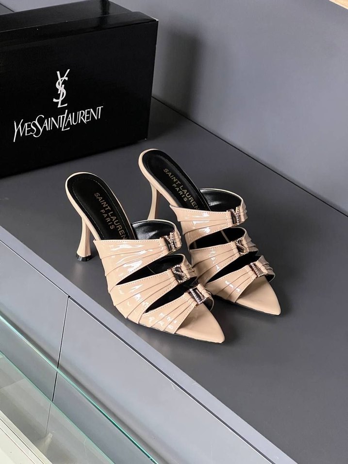 Yves Saint Laurent Bej Stiletto Topuk Terlik - Görsel 2