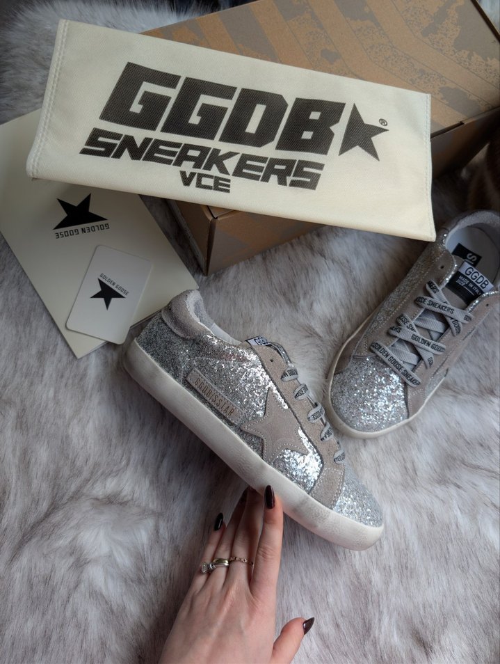 Golden Goose Deluxe Simli Gümüş Kadın Spor ayakkabı - Görsel 4