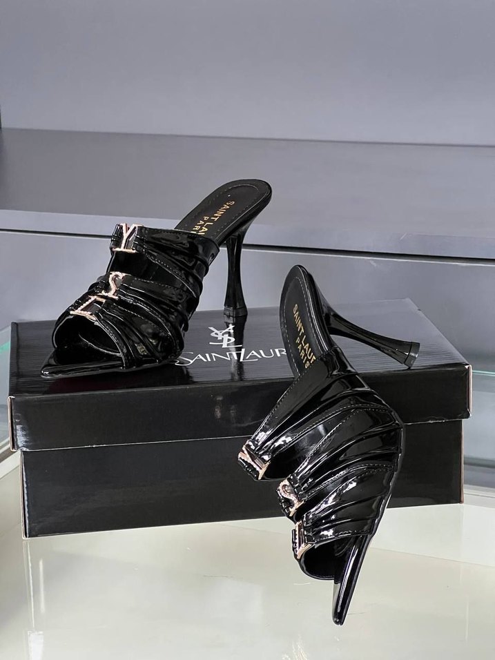 Yves Saint Laurent Siyah Rugan Stiletto Terlik - Görsel 3