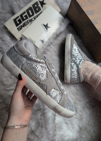 Golden Goose Deluxe Simli Gümüş Kadın Spor Ayakkabı - Görsel 8